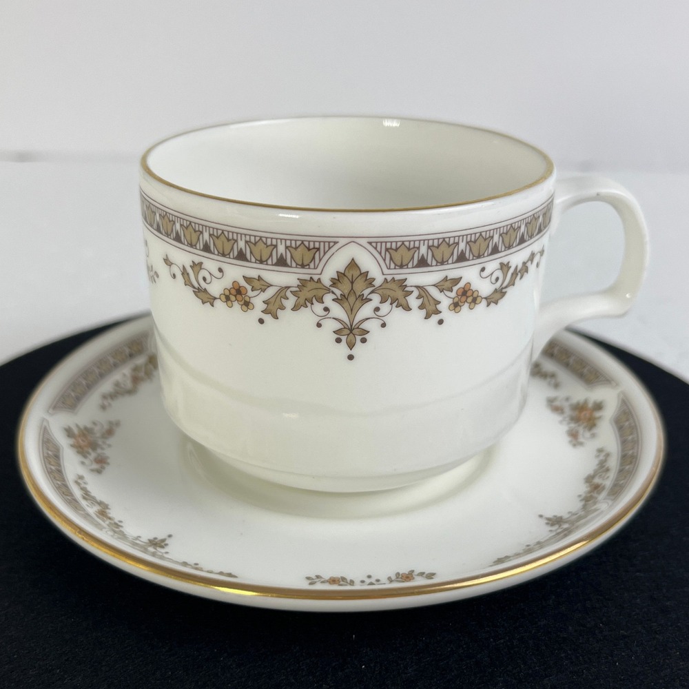 Antique Royal Doulton English‎ Bone China Cup & Saucer Gold Trim Floral Pattern